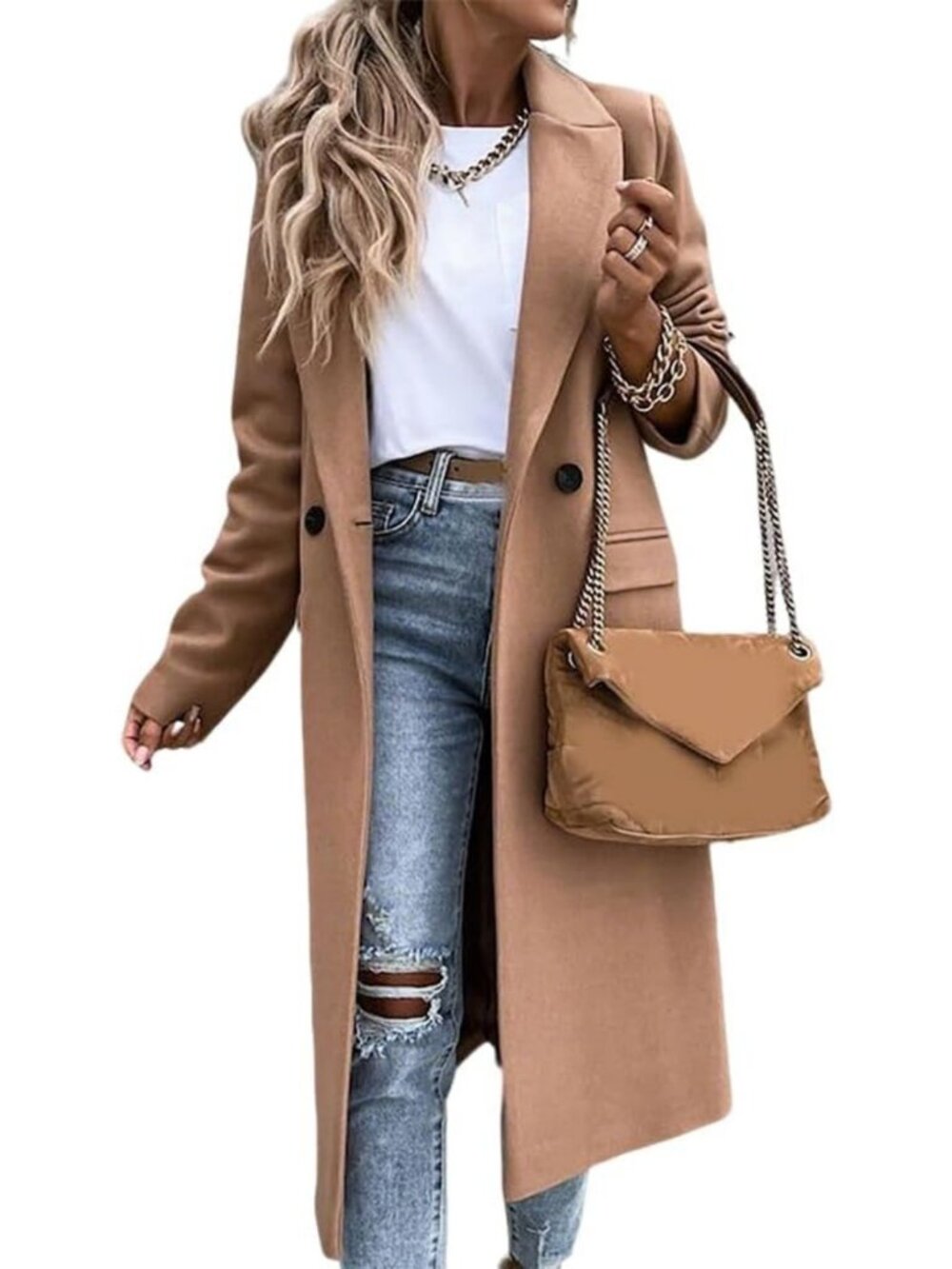 Chic Women's Long Wool Peacoat Jacket - Stylish Fall Winter Dressy Outerwear
